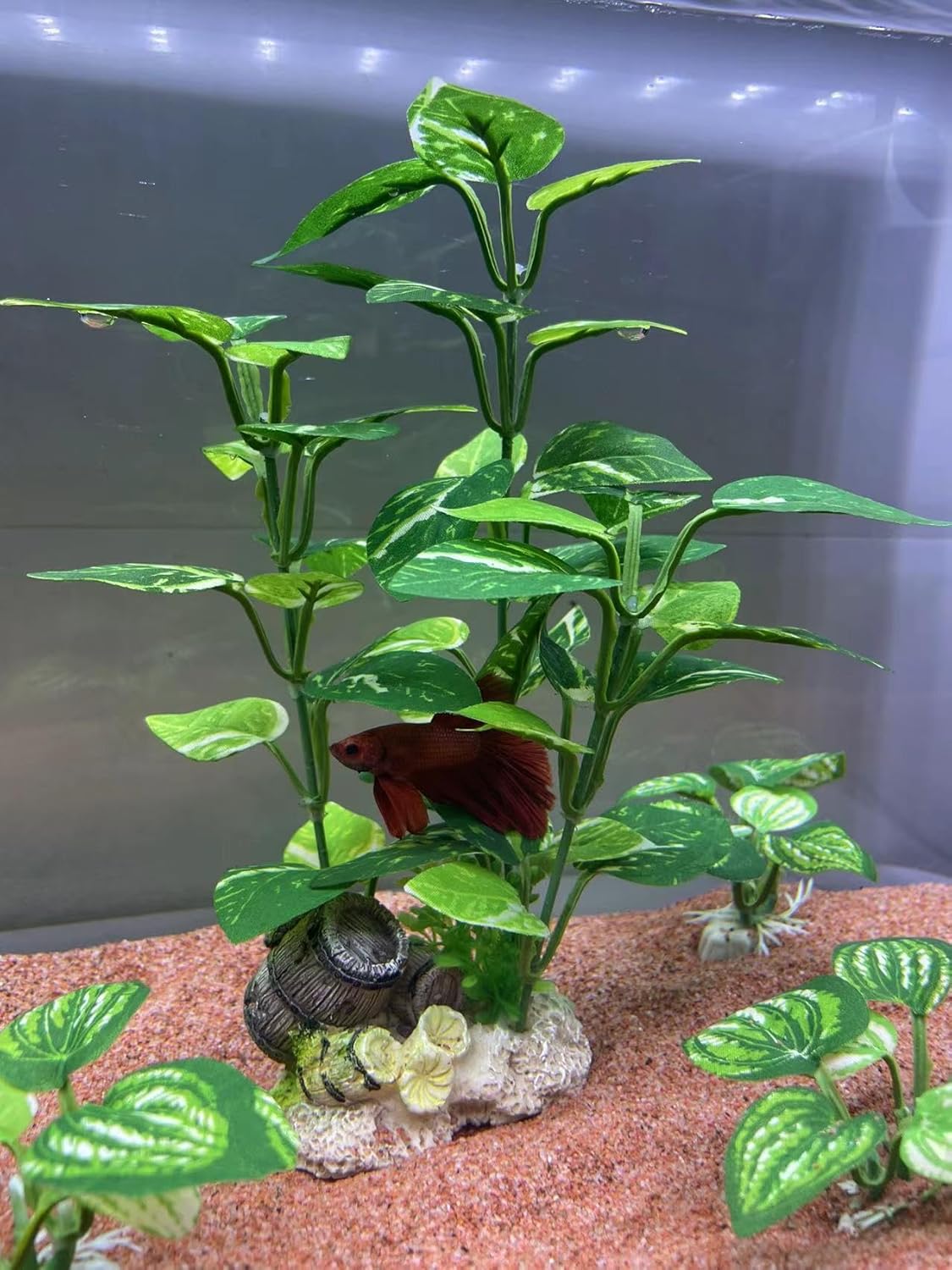 EDGCTYU Aquarium Decorations Fish Tank Artificial Plastic Plants，Silk Plants for Fish Tank Decoration, Pack of 7 (Green)