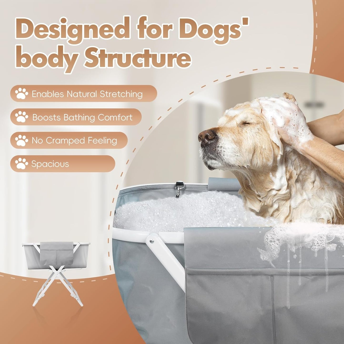 Portable Dog Bathtub, Elevatable Dog Washing Station for Bathing Shower and Grooming, Collapsible Dog Bath Tub for Small/Medium/Large Dogs, Cats & Other Pet (Large Dogs Bathtub)