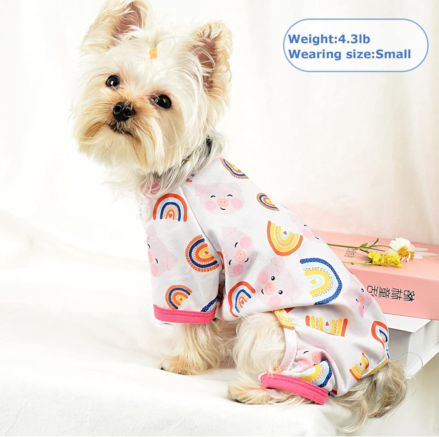Dog Pajamas Pjs Summer Fall Dog Clothes for Small Dogs Girl - Boy - Medium Size Dogs, Soft Stretchy Puppy Clothes Doggie Onesies Cat Pet Jammies Outfit for Chihuahua Yorkie, Pig Pink