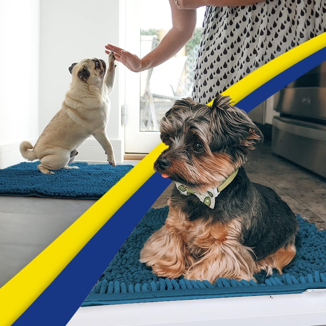 Muddy Mat® Shown on TV–Super Absorbent Microfiber Dog Door Mat for Muddy Paws, Non-Slip Washable Pet Rug, Quick Dry Chenille Entryway Carpet, Machine Washable Indoor Outdoor mat–Atlantic Blue 59"x24"