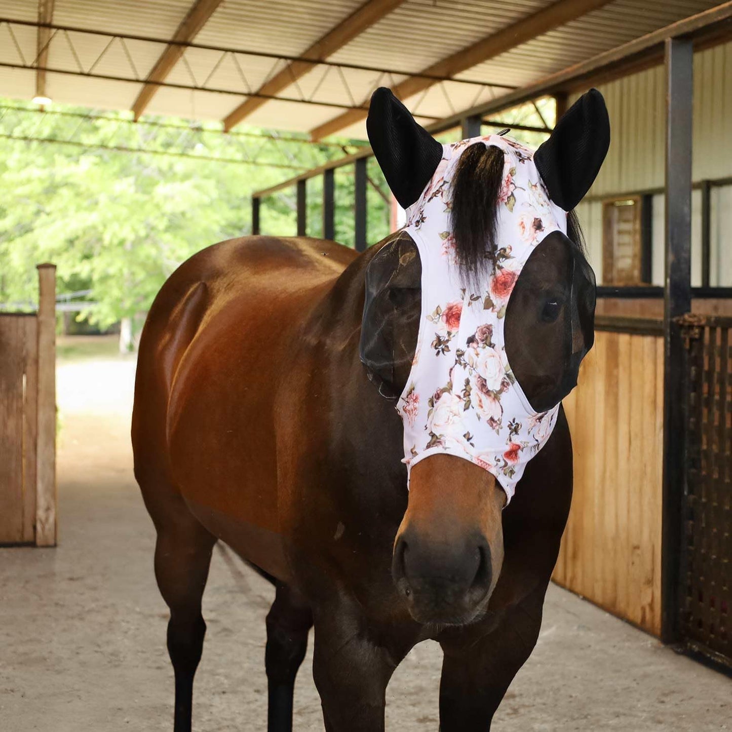 Jeffers Expression Lycra Horse Fly Mask – Oversize, Rose Garden – Lightweight Stretch Horse Mask with Mesh Eyes & Ears, Breathable Lycra Mask for Horses, Equine Summer Apparel & Gear