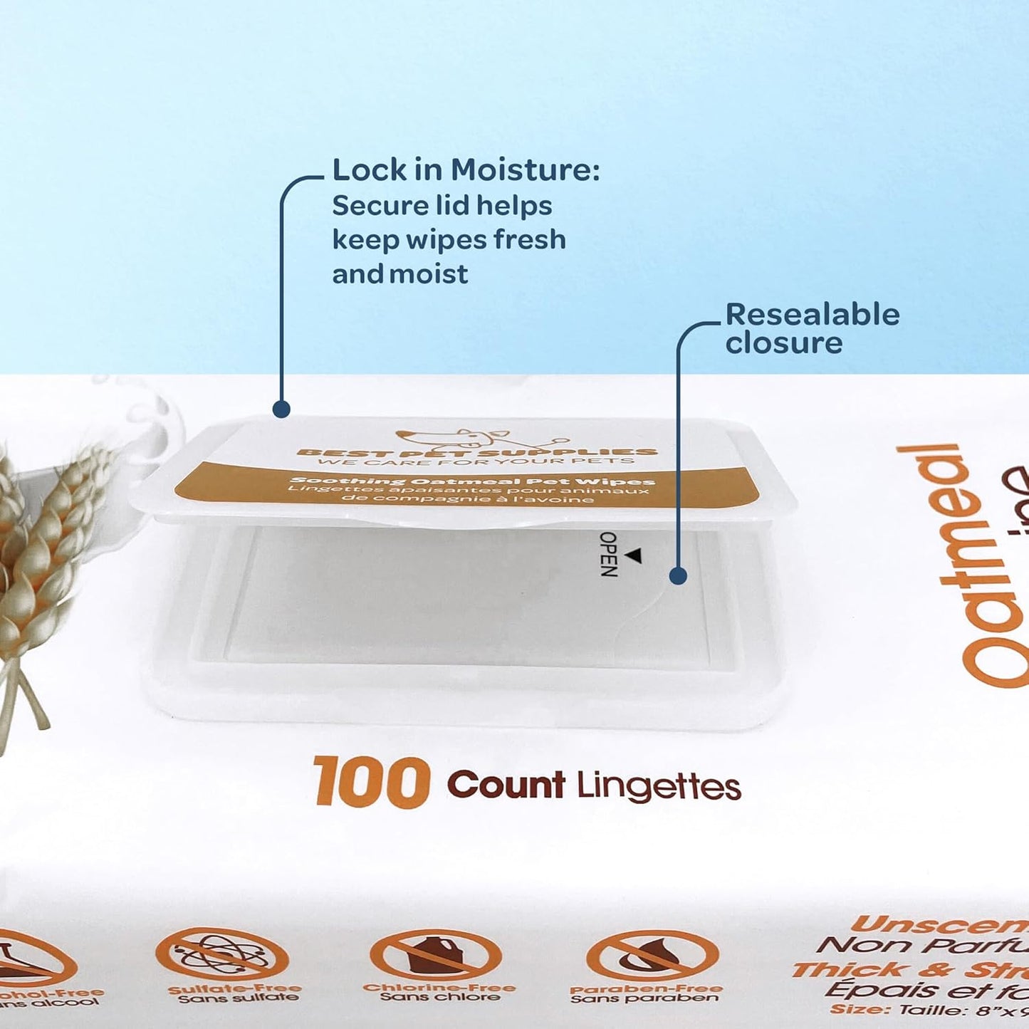 Best Pet Supplies Pet Grooming Wipes for Dogs & Cats,Deodorizer for Coats & Dry, Itchy, or Sensitive Skin, Clean Ears, Paws, Body, & Butt - Soothing Oatmeal, 400 Count