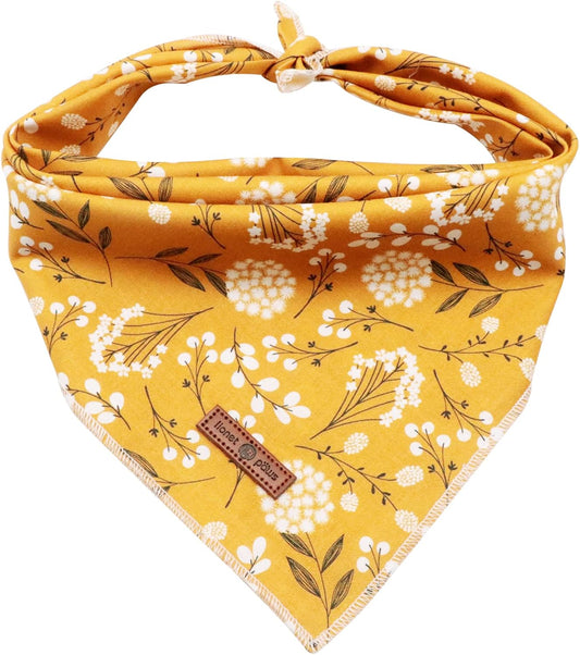 Lionet Paws Flower Dog Bandana,Fabric Yellow Dogs Kerchief for Small Medium Large Dogs,Dog Cotton Triangle Bibs Scarf for Girl Boy