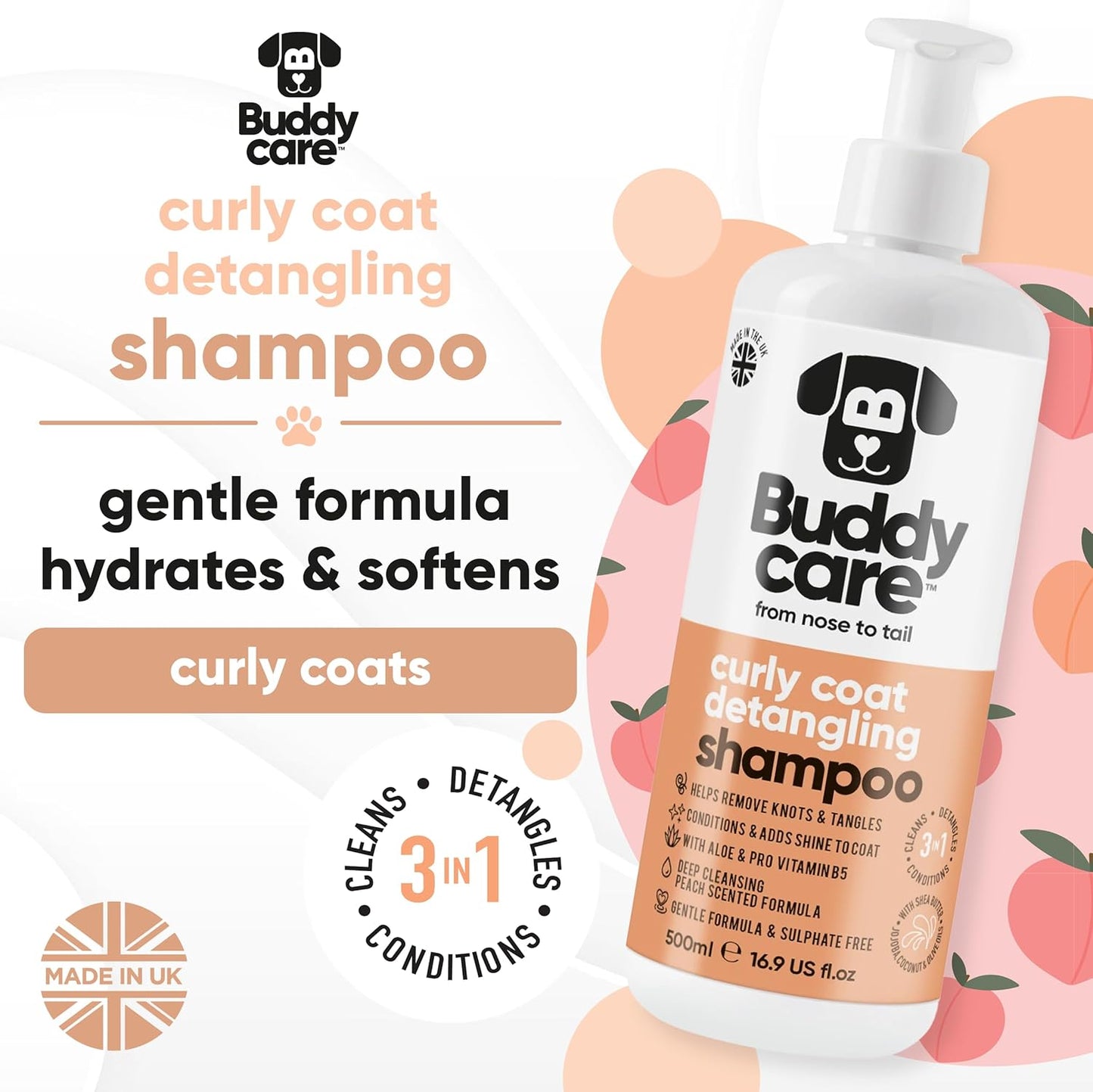 Curly Coat Dog Shampoo by Buddycare | with Aloe Vera and Pro Vitamin B5 (50.72oz)