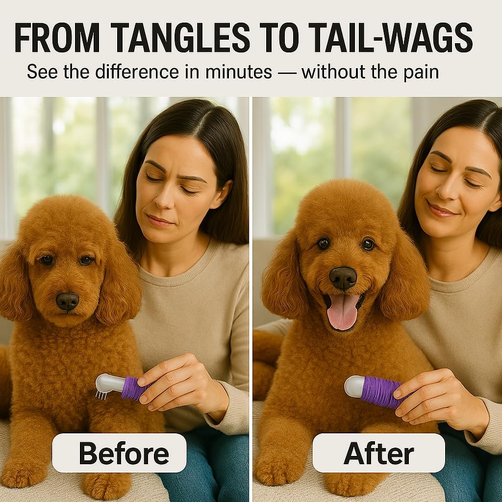 Poodle Dematting Fur Rake Comb Brush for Dogs and Cats - Long 2.5" Steel Safety Blades Metal Comb for Detangling Matted or Knotted Undercoat Hair