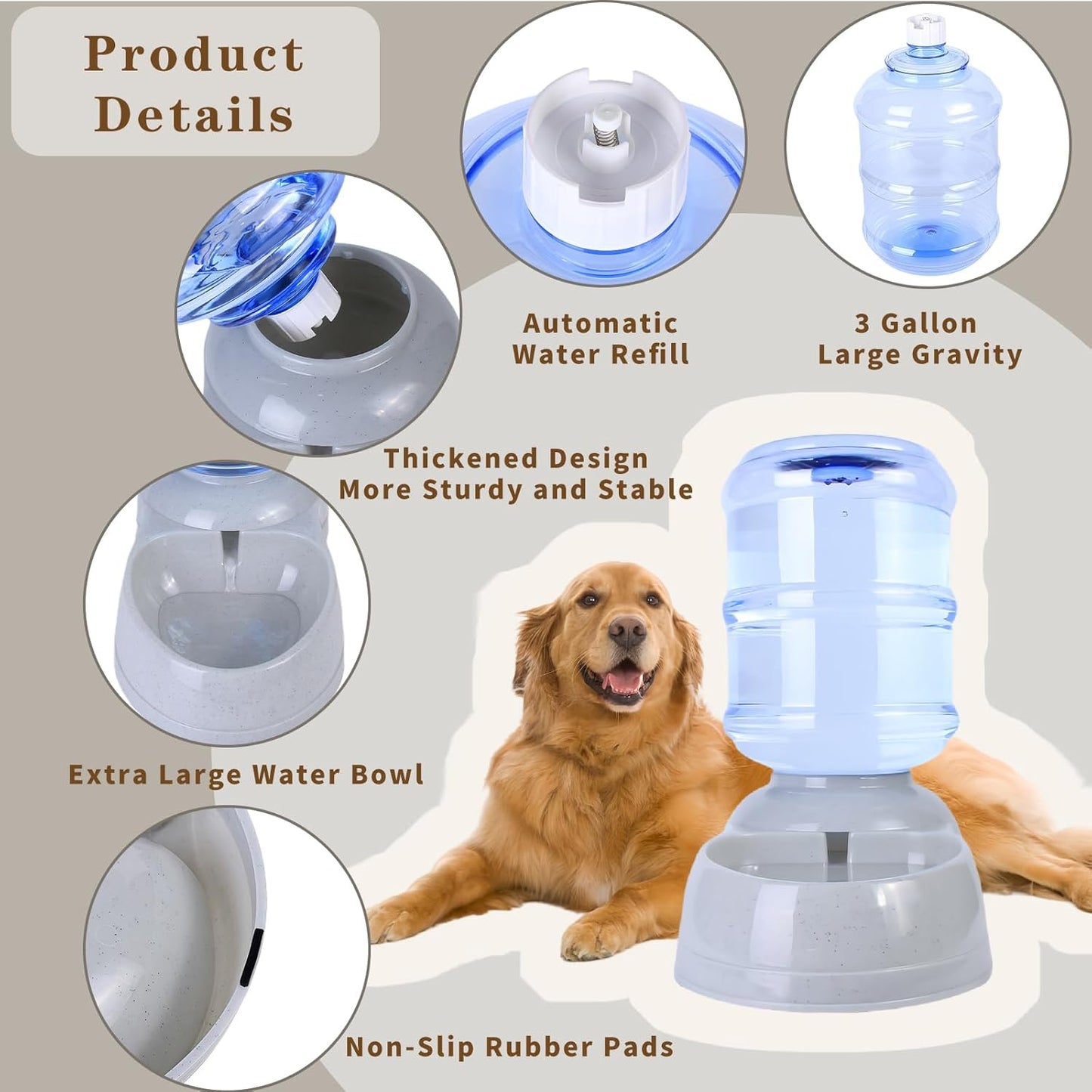 Large Dog Water Bowl Dispenser,3 Gallon/11L Gravity Automatic Pet Water Dispenser,Gravity Water Bowl for Dogs Cats,Large Dog Water Fountain