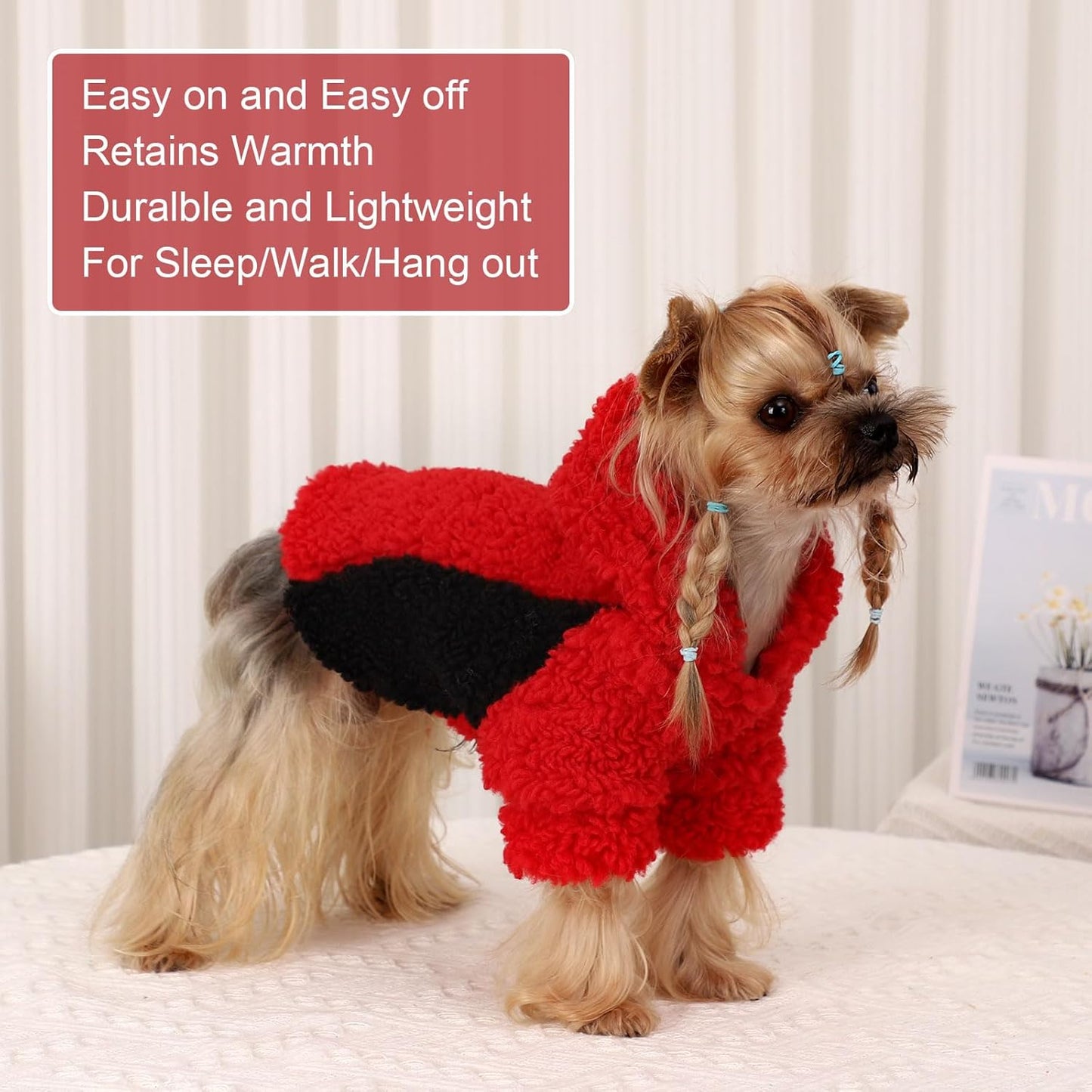 YIKEYO Dog Hoodie Pet Clothes Sweater with Hat Soft and Warm Cold Weather for Small Patchwork Hood(Red, XS)
