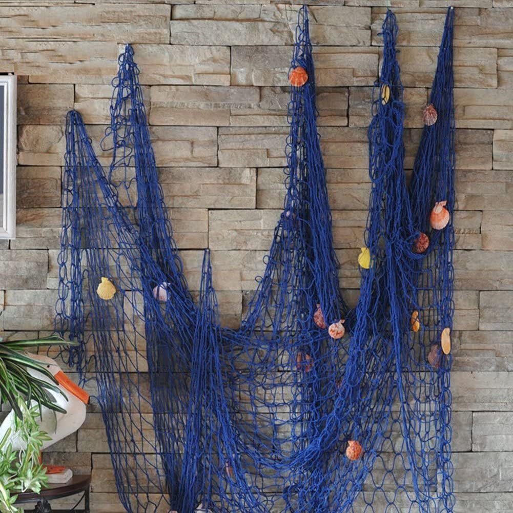 Rosoz Nature Fish Net Wall Decoration with Shells, Ocean Themed Wall Hangings Fishing Net Party Decor for Pirate Party,Wedding,Photographing Decoration
