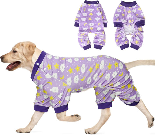 BEAUTYZOO Dog Pajamas Large Sized Dog, Summer Doggie Pajamas for Boy Girl, Soft Strechy Cotton Puppy Pjs Jammies Onesies for Men Women, Pet Jumpsuit Body Suit Cat Apparel Clothes, Purple XL