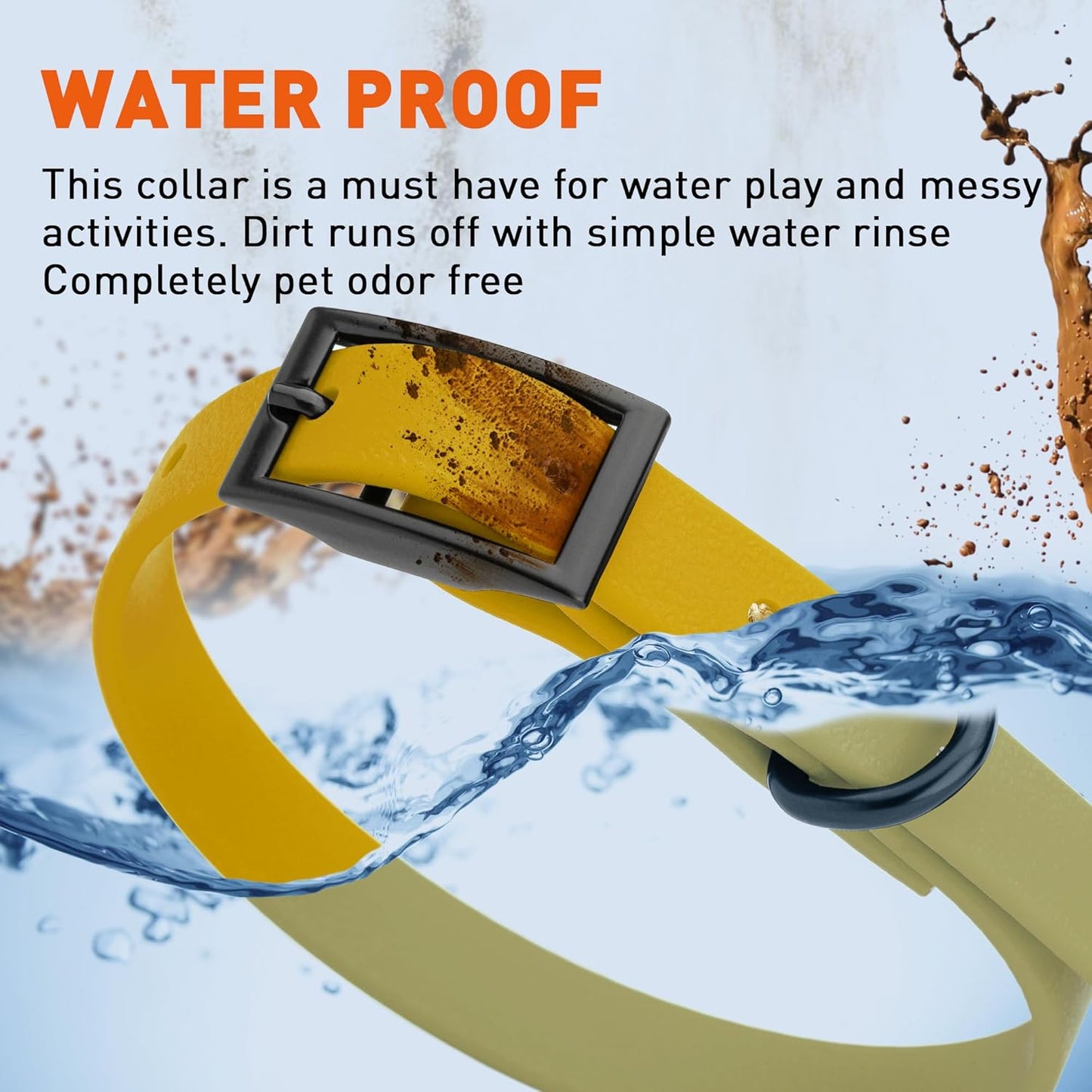 Dogline Biothane Waterproof Dog Collar Strong Coated Nylon Webbing with Black Hardware Odor- Proof for Easy Care Easy to Clean High Performance Fits Small Medium or Large Dogs, Treasure Gold