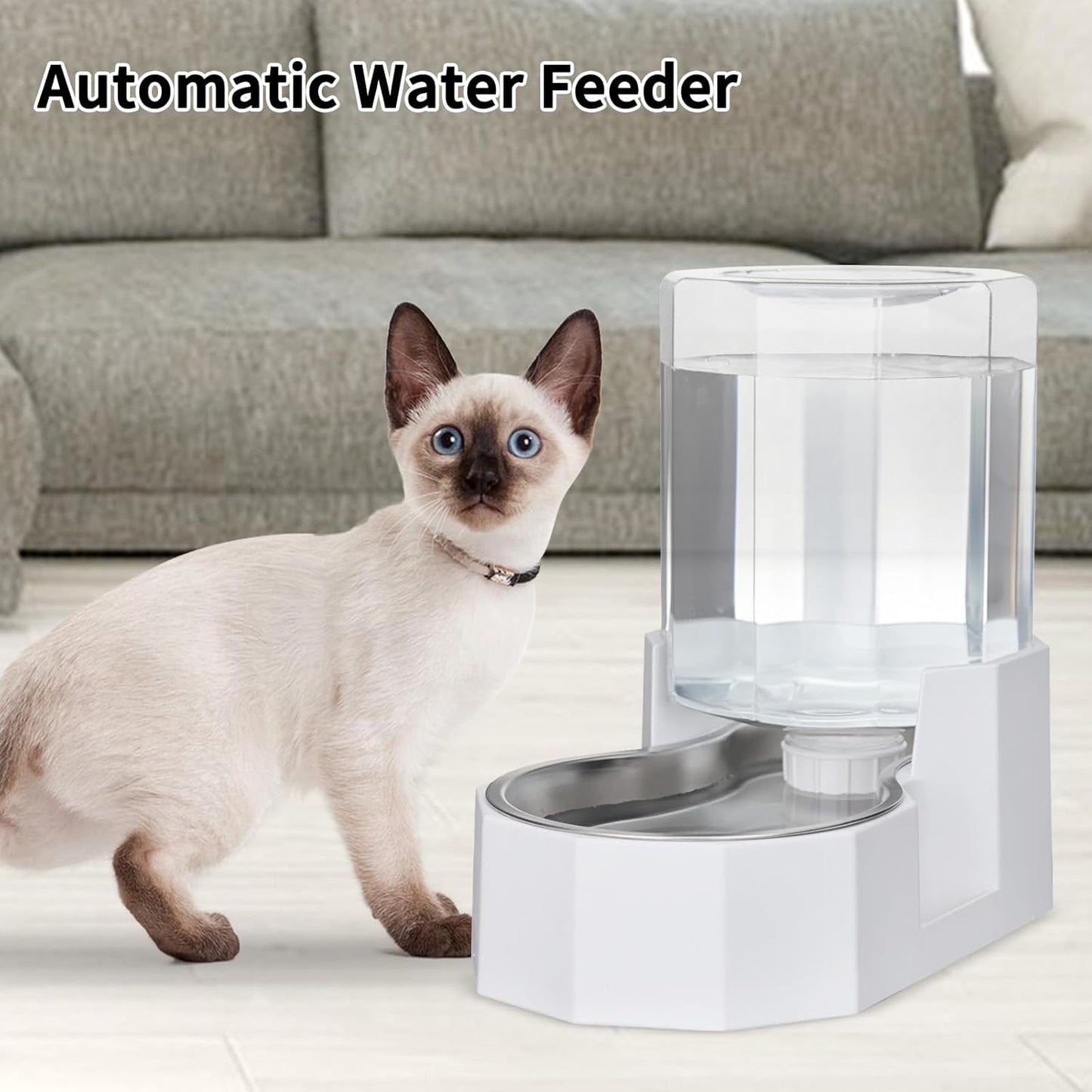 Sfozstra Gravity Water Bowl Dispenser : Automatic 4L White Cat Stainless Steel Feeder Without Filters for Pets Indoor/Outdoor by Owners