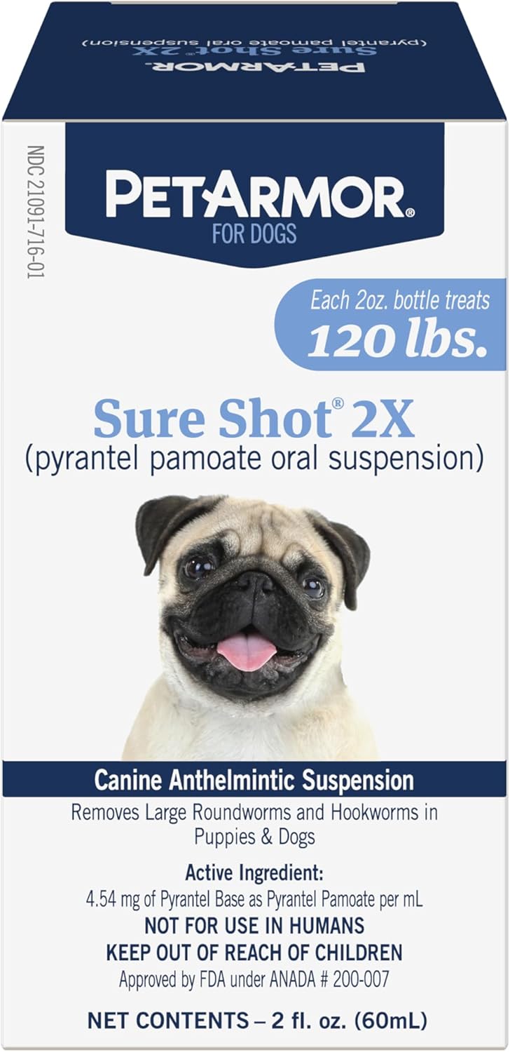 PetArmor Sure Shot Liquid De-Wormer for Dogs and Puppies, Liquid De-Wormer Treats Roundworms & Hookworms in Dogs and Puppies 2 Weeks and Older, For Dogs Under 120 lbs, 2 ounces