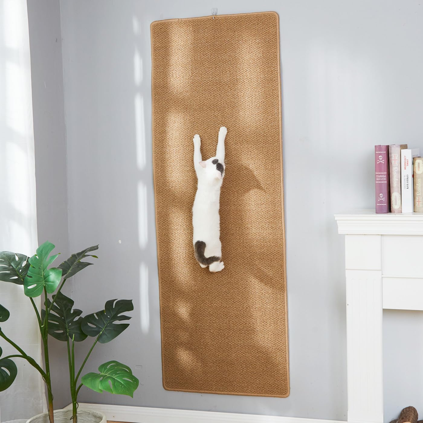 SHENGOCASE 67"x 23.6" Thickened Cat Wall Climbing Carpet, Cat Wall Furniture Scratcher, Scratching Post, Couch Sofa Protector (Camel)