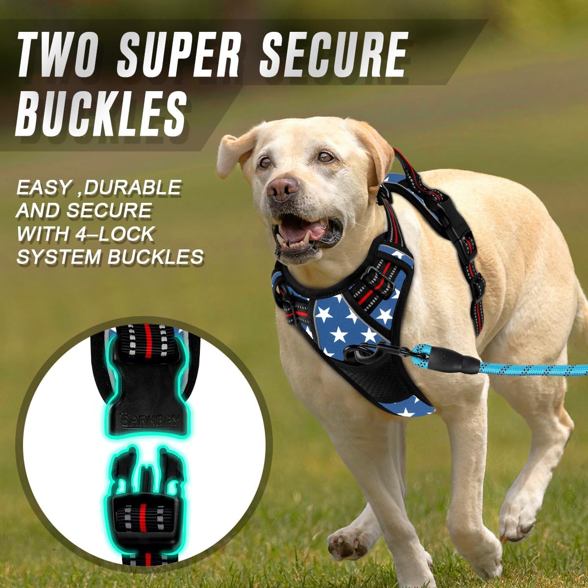 BARKBAY No Pull Dog Harness Front Clip Heavy Duty Reflective Easy Control Handle for Large Dog Walking(Star,M)