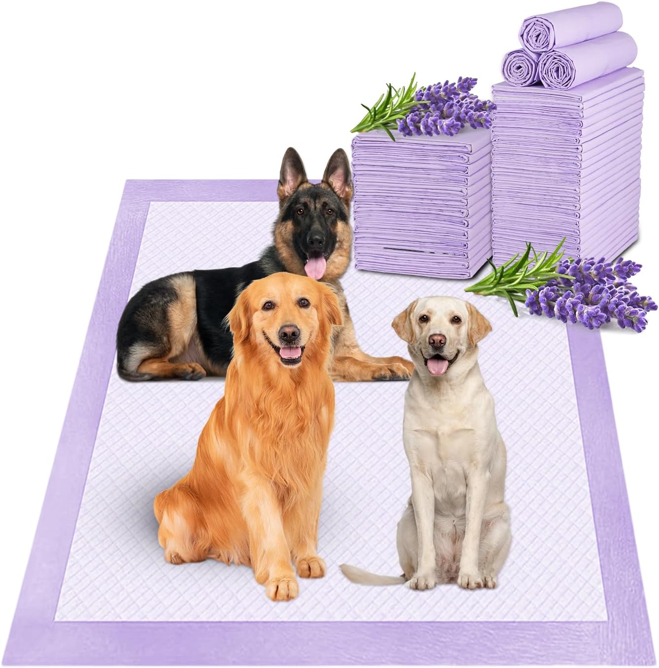 Boscute Lavender Scented Thicken 6 Layers Heavy Absorbent 30"x36" Pet Training Dog Pee Pads, Extra Large Polymer Leak-Proof Quick Dry Puppy Pee Pads, Disposable Pee Pads for Dogs Cats Rabbit 30Counts