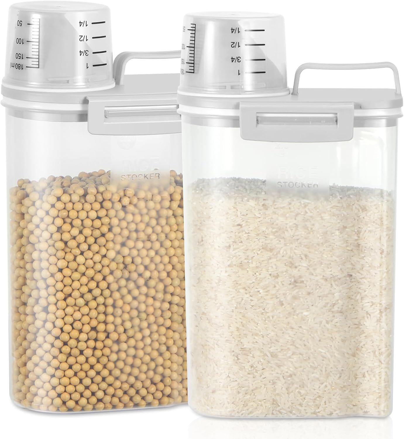 TBMax Rice Storage Container 2 Pack, Plastic Kitchen Pantry Food Storage Container with Cup, Small Pet Dog Cat Food Container Dispenser