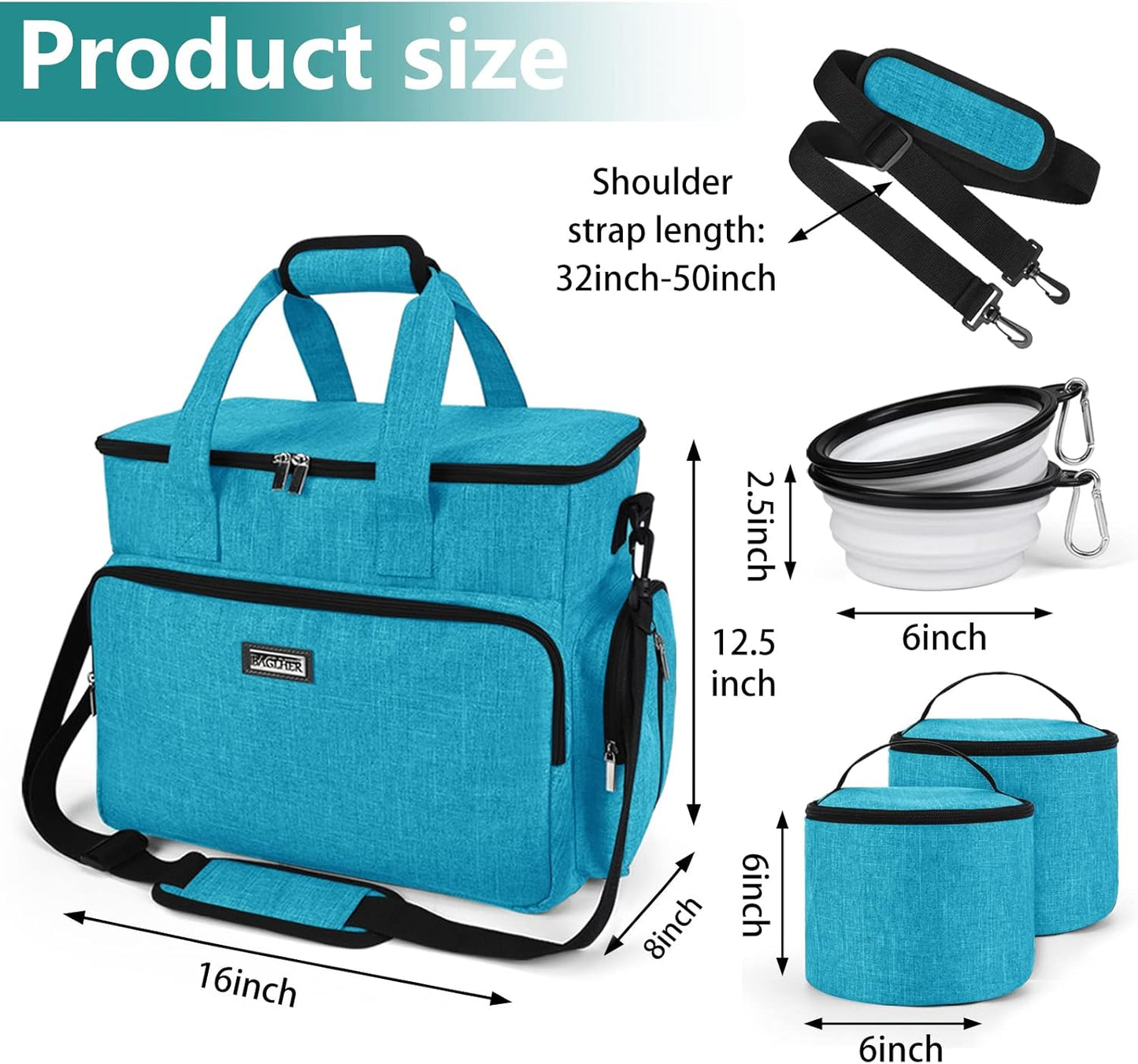 BAGLHER Dog Travel Bag, Pet Travel Bag (ALL Pet Travel Supplies), With 2 Pet Food Containers and 2 Collapsible Silicone Bowls; Essential Kits for Pet Travel Sky Blue