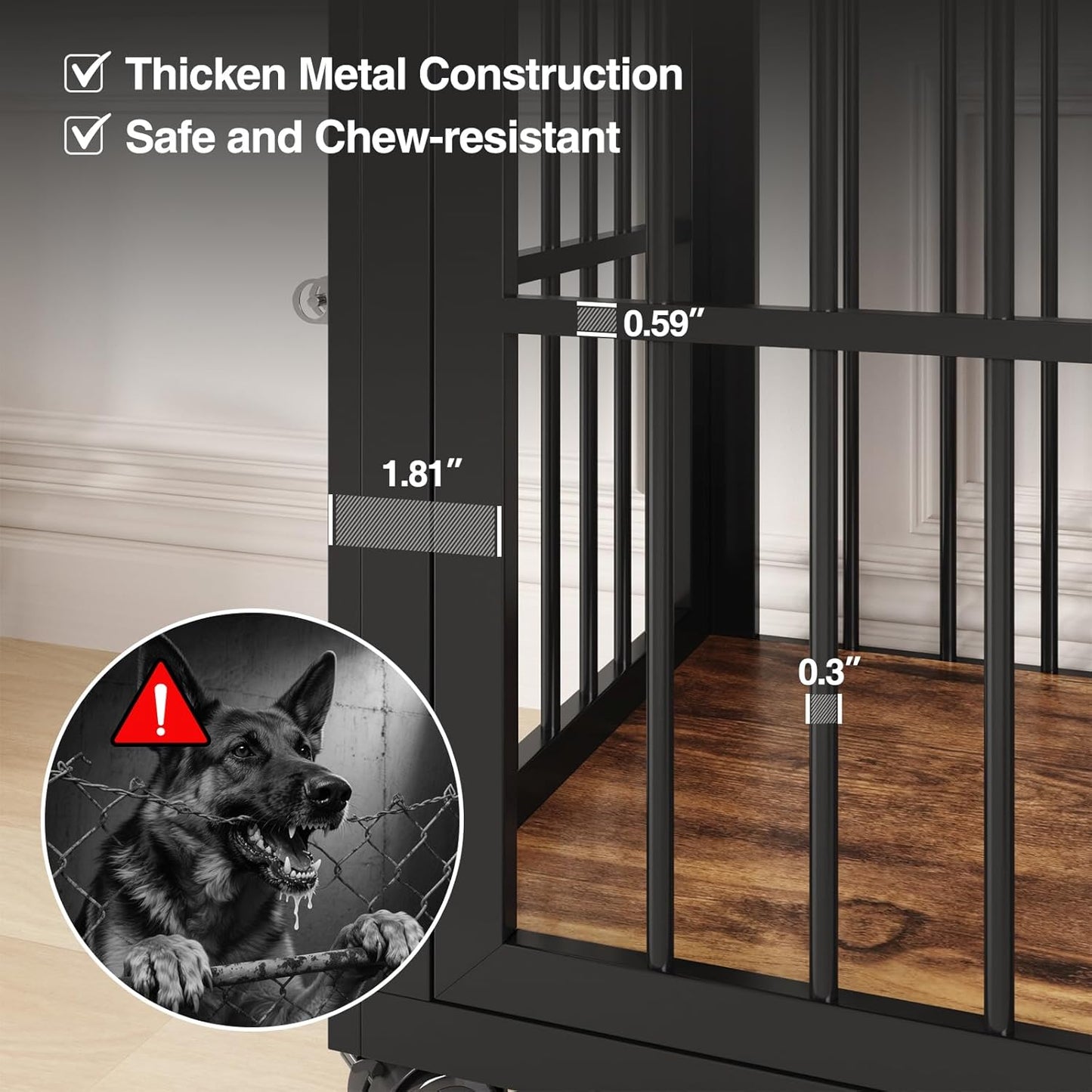 39.4" Dog Crate Furniture for Medium and Large Breed, Dog Kennel Furniture with Storage Shelf & Lockable Wheels, Heavy Duty Wooden End Side Table Pet Cage Indoor, Chew-Resistant, Brown