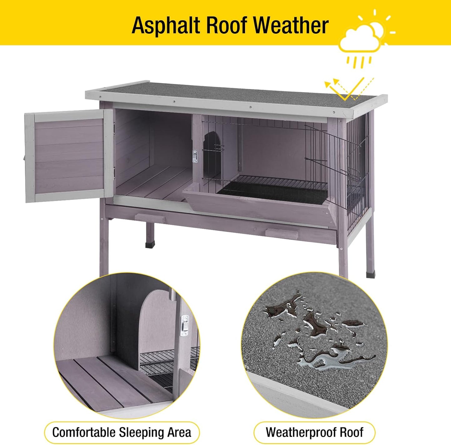Aivituvin Outdoor Rabbit Hutch, Wooden Bunny Cages Indoor with Deeper Leakproof Tray - Upgrade with Metal Wire Pan