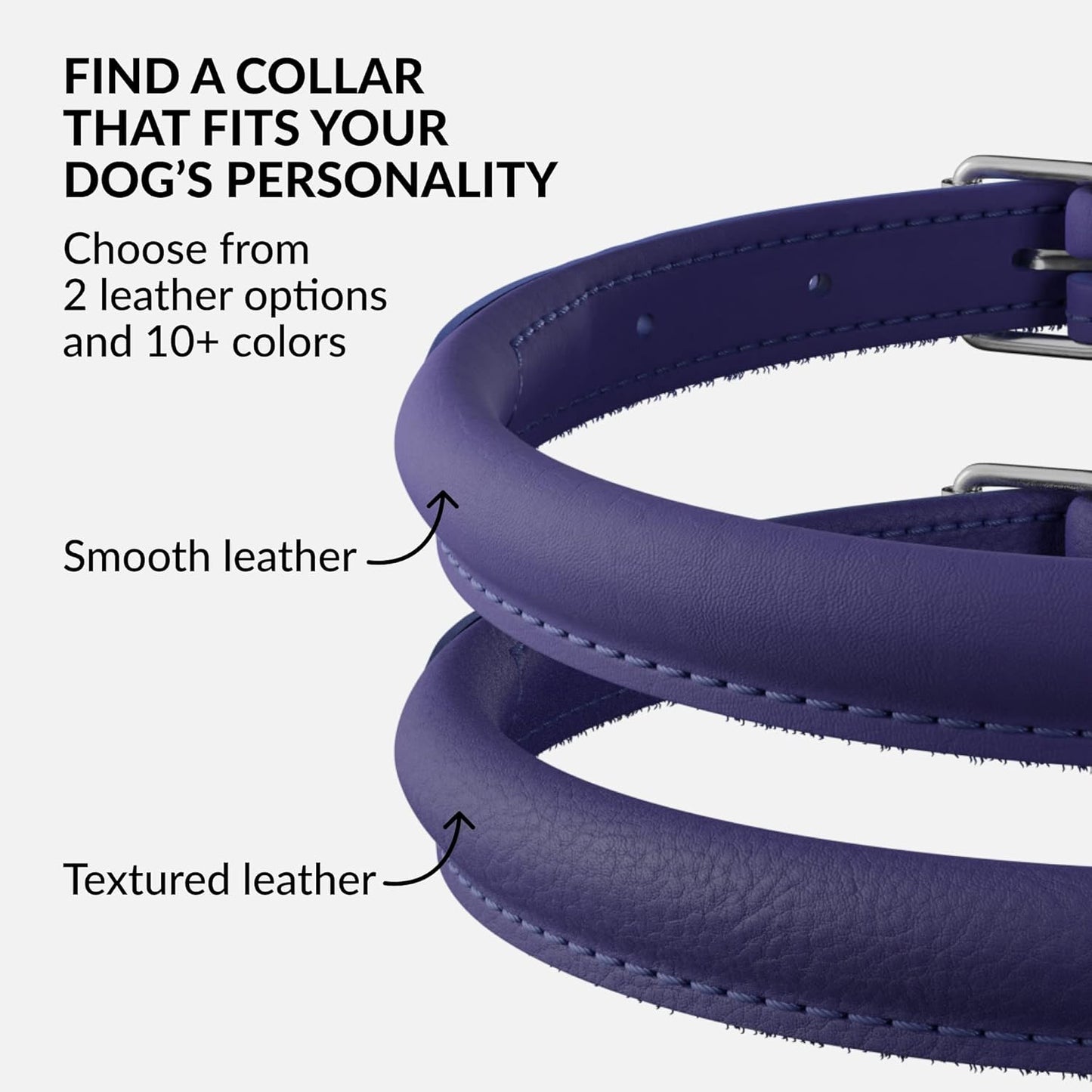 CollarDirect Rolled Leather Dog Collar, Soft Padded Round Puppy Collar, Handmade Genuine Leather Collar Dog Small Large Cat Collars 13 Colors (6 Inch, Purple Smooth)