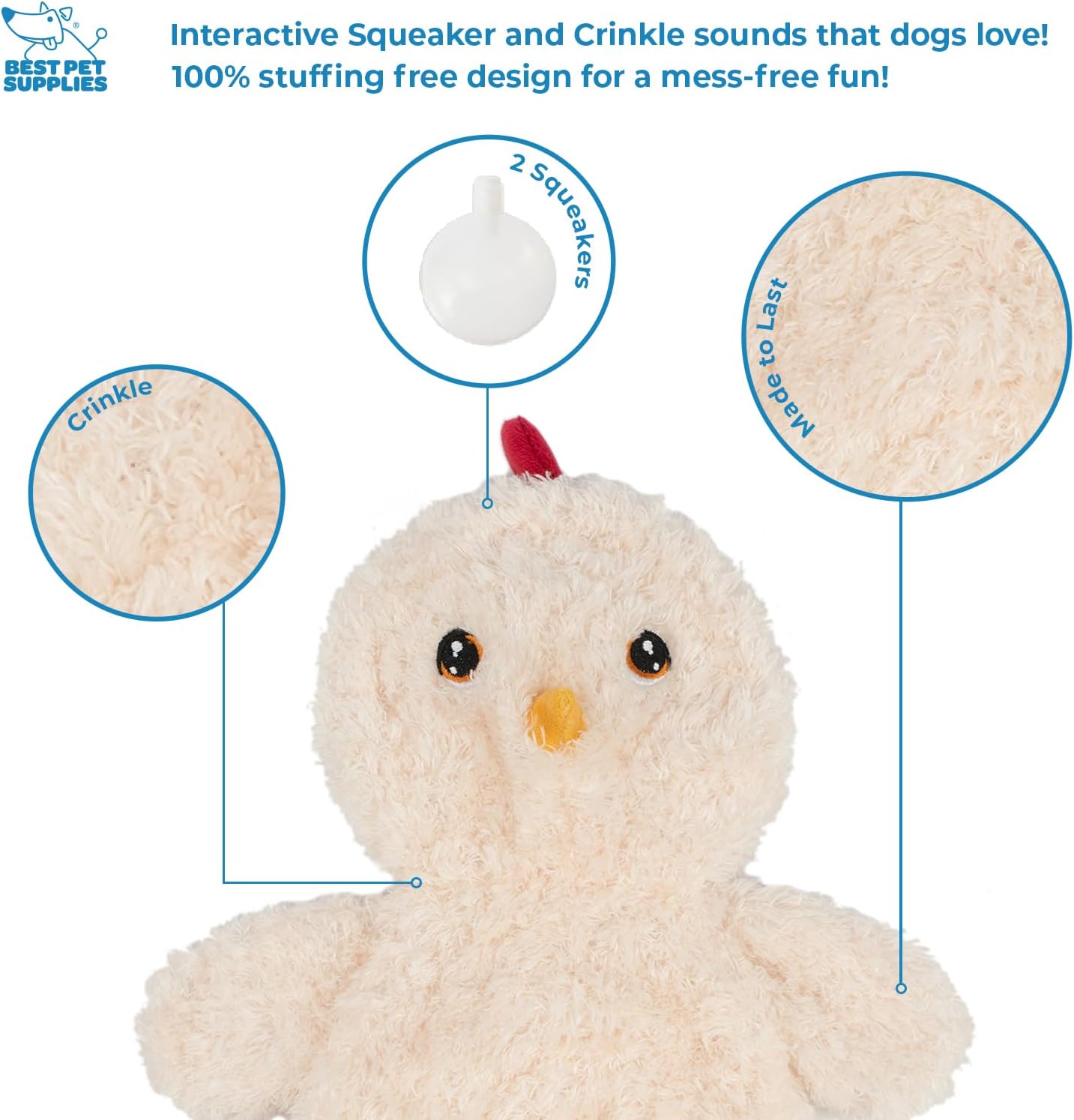 Best Pet Supplies Interactive Squeaky Dog Chew Toy, Ideal Dog Toys for Chewers, Small, Medium & Large Dogs, and Fetch Lovers - Crinkle Chicken (Cream), Large