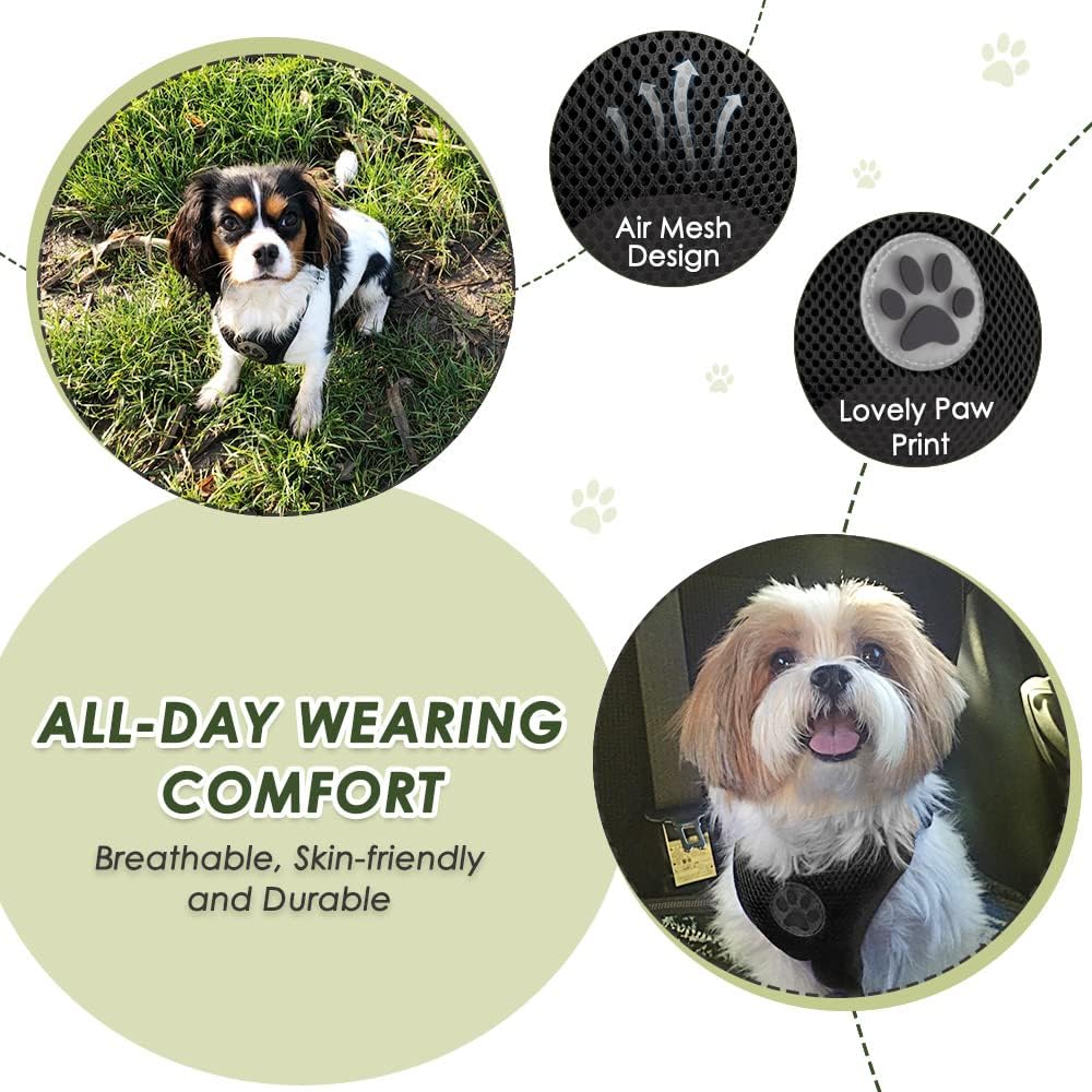 Lukovee Dog Seat Belt - Adjustable Dog Car Harness for Large, Medium & Small Dogs, Soft Padded & Breathable Mesh Dog Seatbelt with Car Vehicle Connector Strap (Black, XXX-Small)