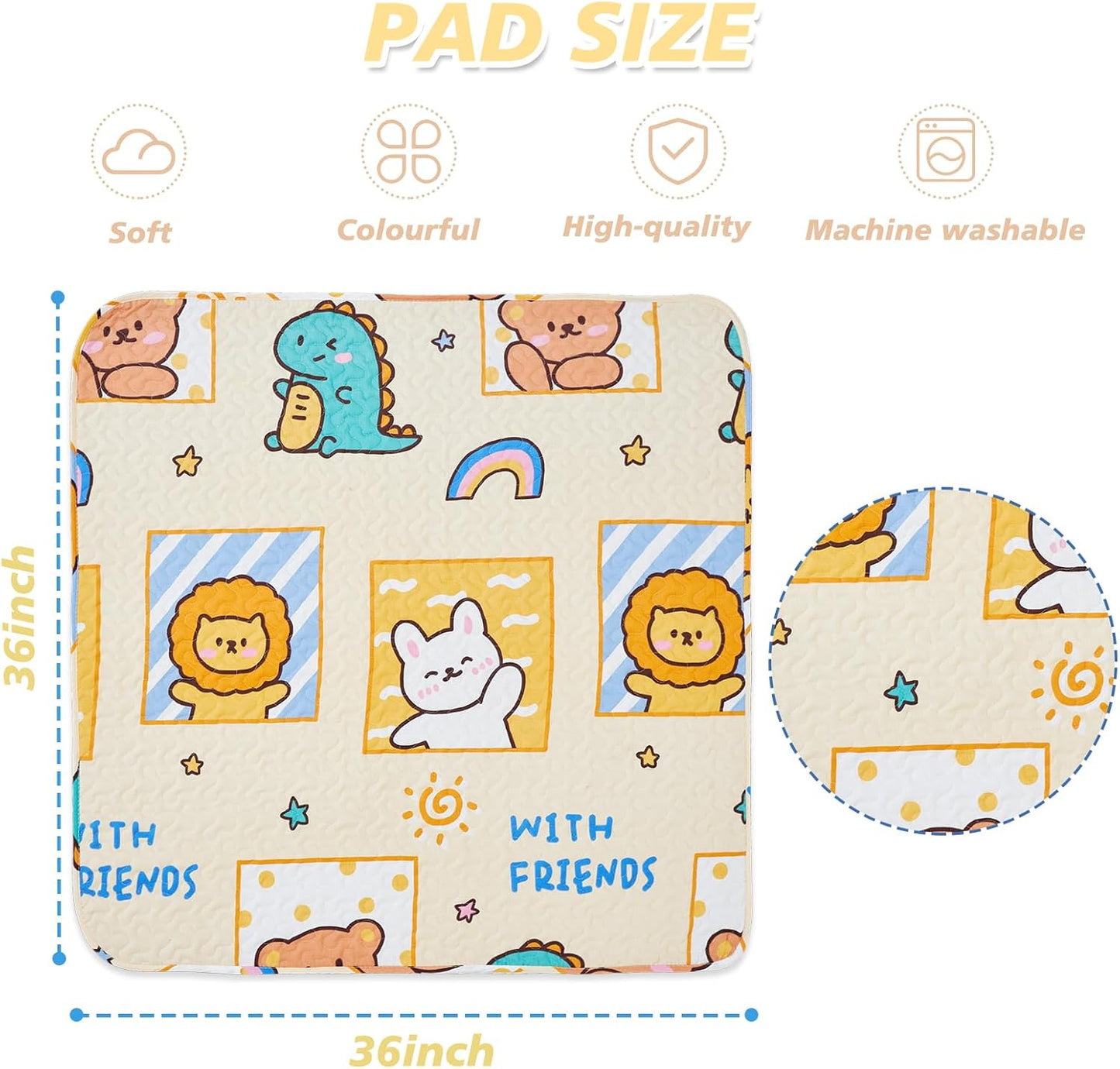 PJYuCien Washable Dog Playpen Mat, 36”x 36”, Leak-Proof Reusable Puppy Pee Pads, Non-Slip Pee Mat for Whelping Pads, Crate, Potty Training, Puppy Playpen (Note: Mat Only, Playpen Not Included)