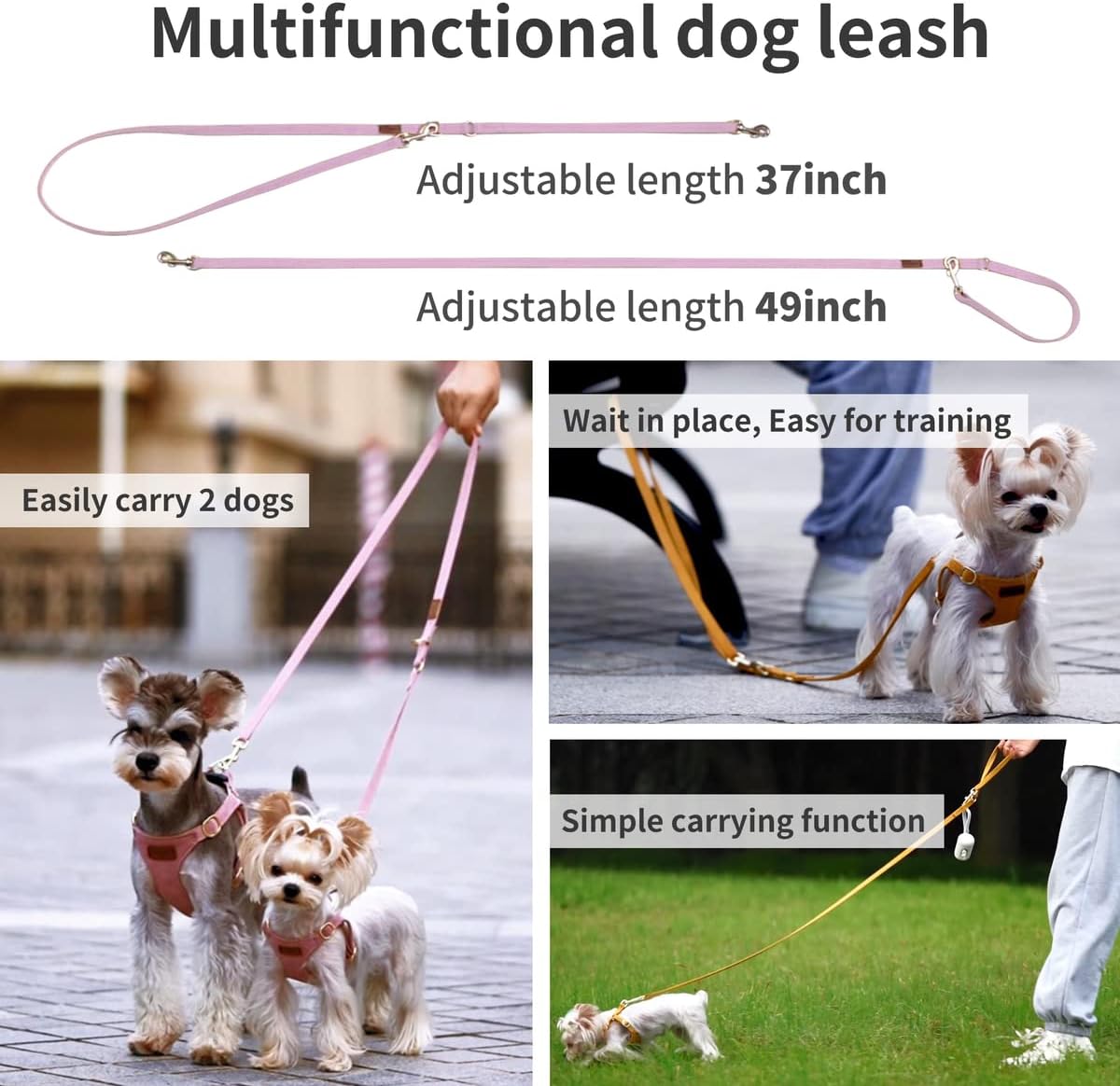 Puppytie No Pull XXS Puppy Harness with Multifunction Dog Leash,Soft Adjustable No Choke Escape Proof Pet Harness Vest,Light Purple,XXS