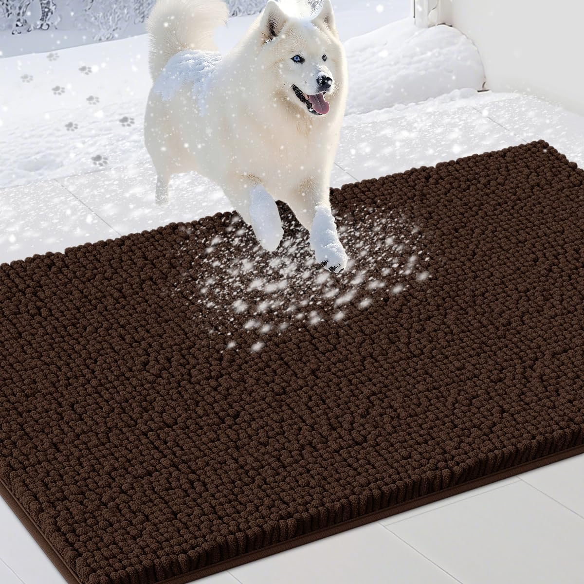 Extra Large Dog Door Mats for Muddy Paws, Chenille Absorbent Dog Mats, Non Slip Heavy Mud Mat for Dogs, Soft Pet Mat for Entryway, Mud Paws, Inside Floor,60" x 36", Brown