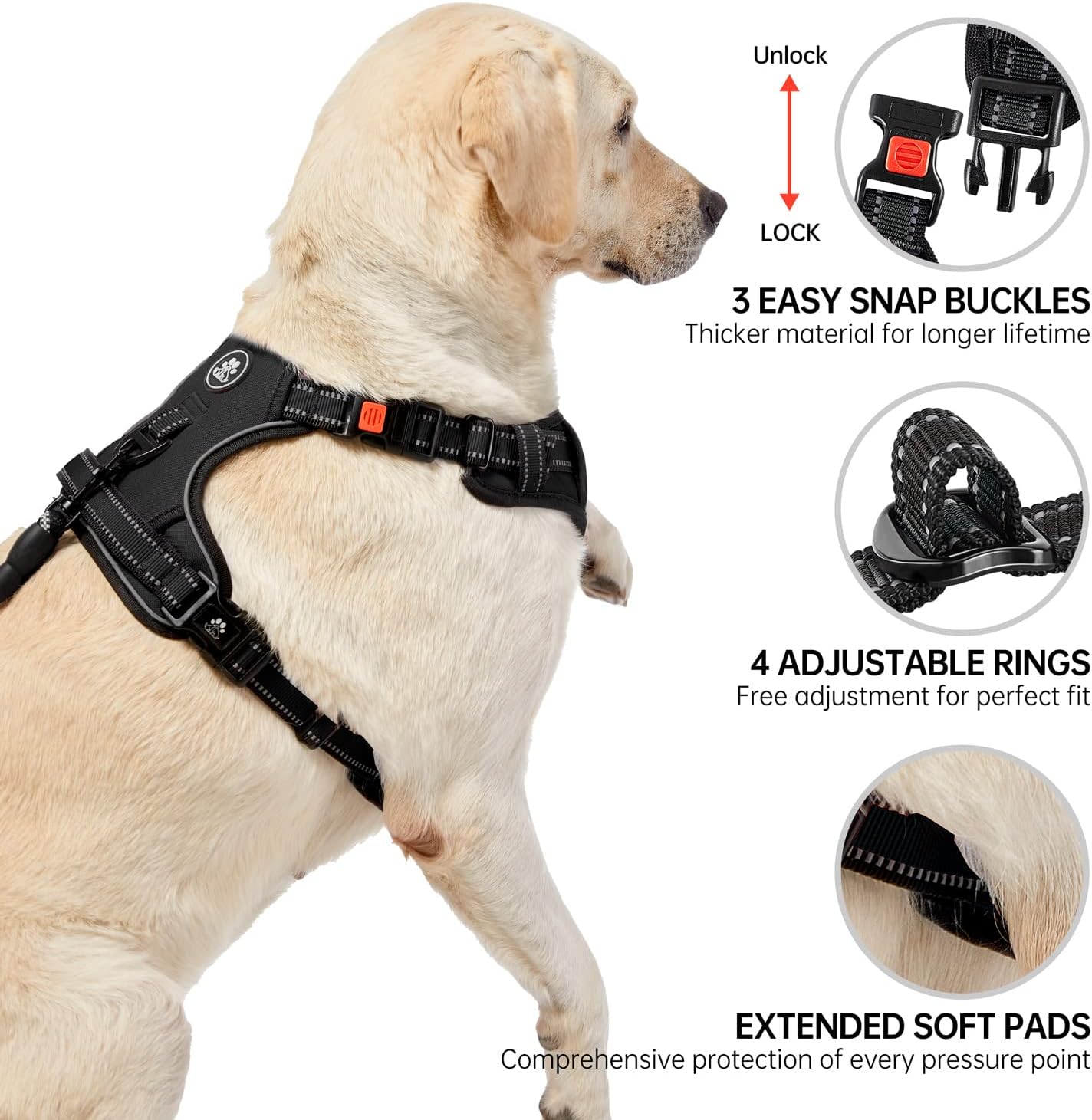 NESTROAD No Pull Dog Harness,Adjustable Oxford Dog Vest Harness with Leash,Reflective No-Choke Pet Harness with Easy Control Soft Handle for Small Dogs(Small,Black)