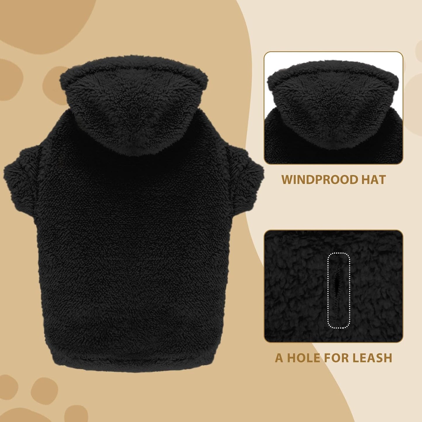 Fuzzy Dog Sweaters for Large Dogs Pet Hoodie Clothes Warm Soft Pet Coats Hooded Sweatshirt Dog Sweaters for Extra Large Dogs(Black-XXL)