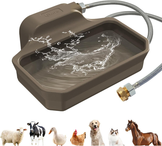 135OZ Automatic Water Dispenser for Dogs Patented Automatic Dog Water Bowl Fit 3/4'' GHT Male Faucet Outdoor Large Dog Water Bowl Include Water Hose Copper Connector Large Drinking Area Brown