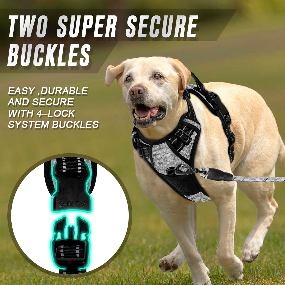 BARKBAY No Pull Dog Harness Front Clip Heavy Duty Reflective Easy Control Handle for Large Dog Walking(Dark Grey,S)