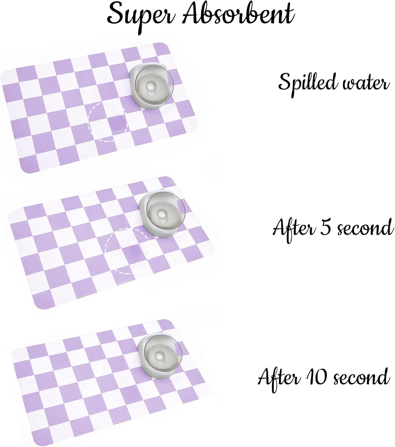 Ralxion Checkered Dog Feeding Mat, Absorbent Mats for Dog Food and Water Bowl, Dispenser, Aesthetic Purple Checkerboard Pet Placemat for Dogs, Cats, Puppy Accessories (Purple, 16 x 24)