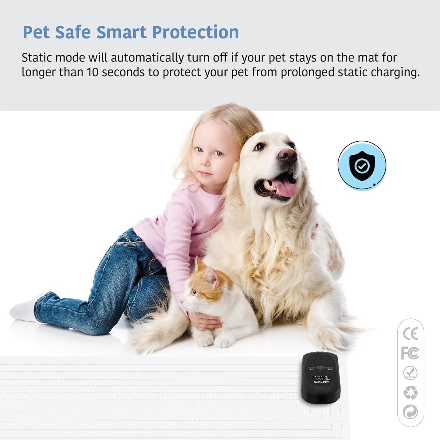 SVD.PET (2-Pack Pet Training Mat with Tester, Pet Shock Pad, Dogs & Cats Electronic Repellent mat for Indoor, 3 Training Modes, 5 Levels, Pet Safe Mode (Black controler 22" X 16")