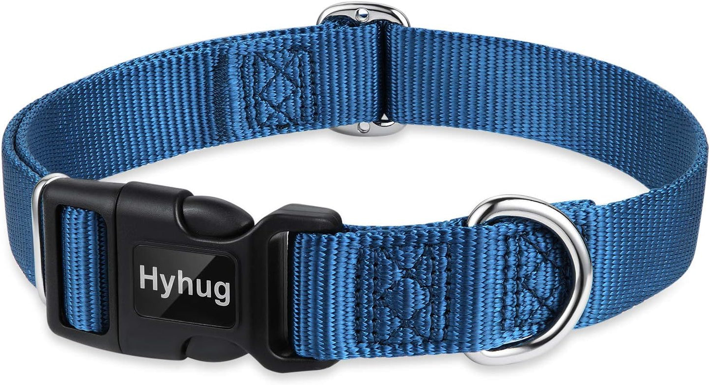 Hyhug Dog Collar for Large Dogs, Heavy Duty, Blue | Quick Release Nylon Buckle Collar, Adjustable & Durable Pet Supplies for Boy & Girl Dogs(Large, Classic Blue)