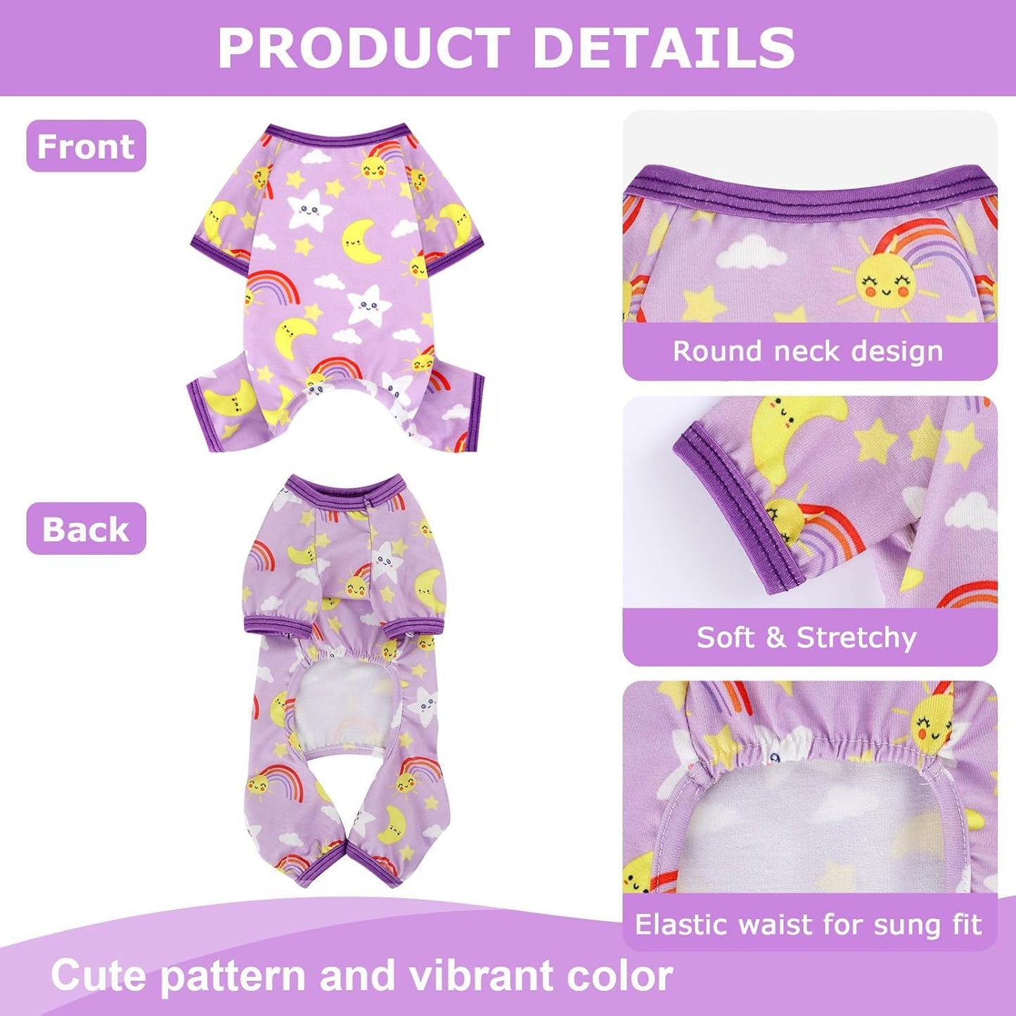 Dog Pajamas Pjs Dog Clothes for Small Dogs Girl - Boy - Small Size Dogs, Soft Stretchy Puppy Clothes Doggie Onesies Cat Pet Jammies Outfit for Chihuahua, Yorkie, Star Purple, S