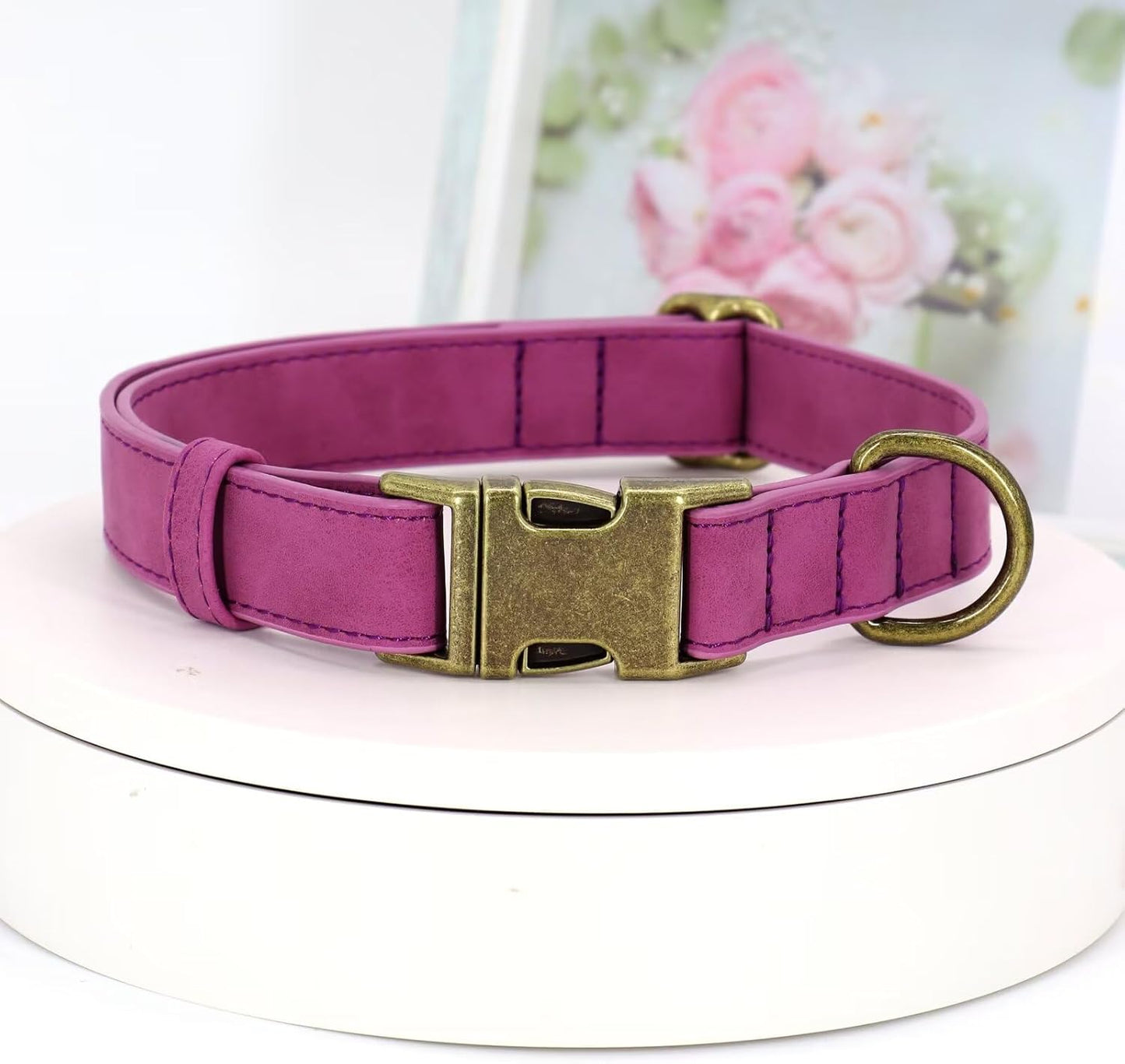 Didog Soft PU Leather Dog Collar, Stylish Quick Released Dog Collars for Large Dogs, Easy Clean Adjustable Pet Collar for Daily Walking, Purple, XL Fit 17-27" Neck