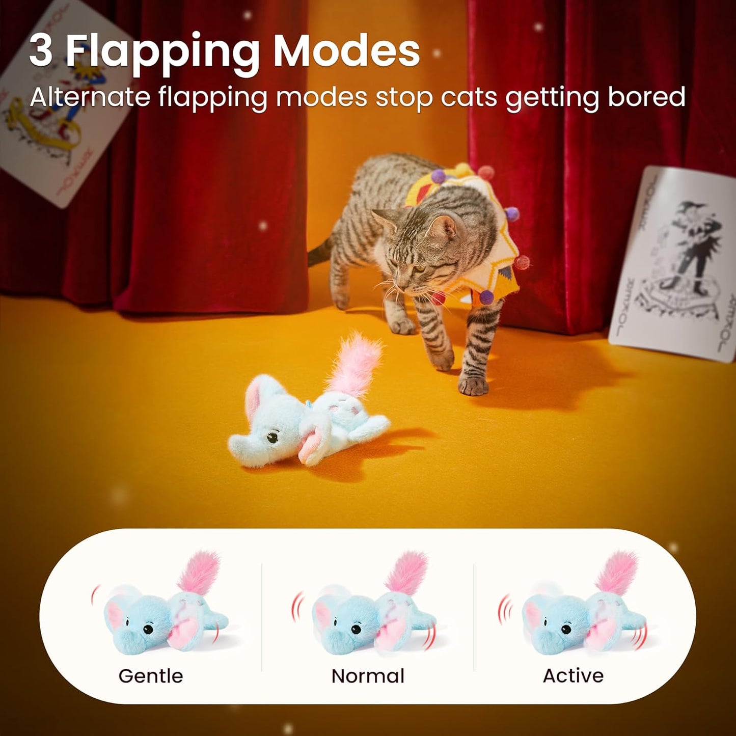 Potaroma Cat Toys Flapping Elephant, Interactive Realistic Kitten Toy Stuffed with Catnip and Crinkle Paper Hangable Design for Bored Indoor Cats 6.3 Inches