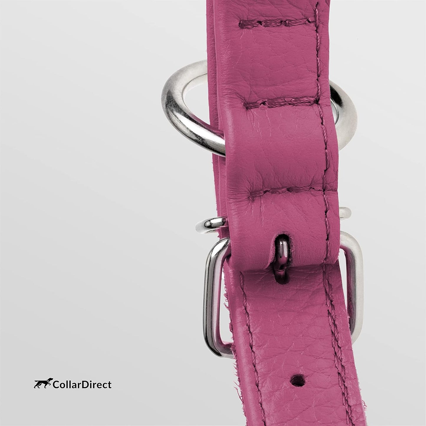 CollarDirect Rolled Leather Dog Collar, Soft Padded Round Puppy Collar, Handmade Genuine Leather Collar Dog Small Large Cat Collars 13 Colors (11-14 Inch, Pink Textured)