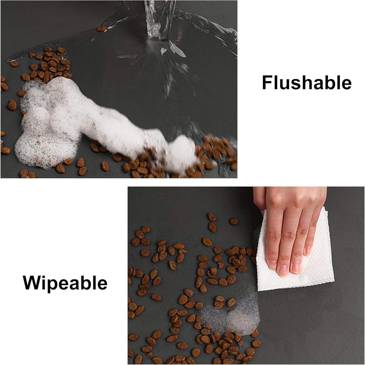 YCT Cat Food and Water Mat for Pets - Non-Slip Super Absorbent Dog Bowl Mat With Multiple Cat Heads Logo - 24 x 16.9 Inches, Dark Grey