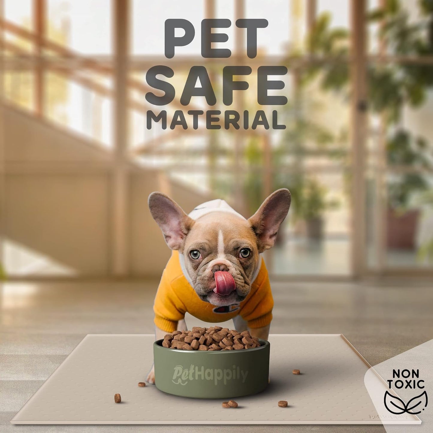 Dog Food Mat - 24x15 Raised Edges Dogs Mat for Food and Water Prevent Spill, Waterproof Cat Food Mats Protect Floors, Easy Clean Dog Bowl Mats for Food and Water, Silicone Pet Feeding Placemats Beige