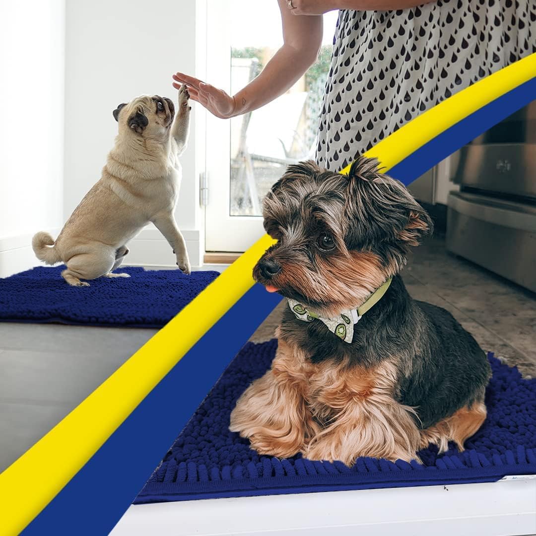 Muddy Mat® Original Dog Door Mat for Muddy Paws, Super Absorbent Microfiber, Non-Slip Washable Pet Rug, Quick Dry Chenille Entryway Carpet, Machine Washable Indoor Outdoor mat, Navy Blue 36"x120"