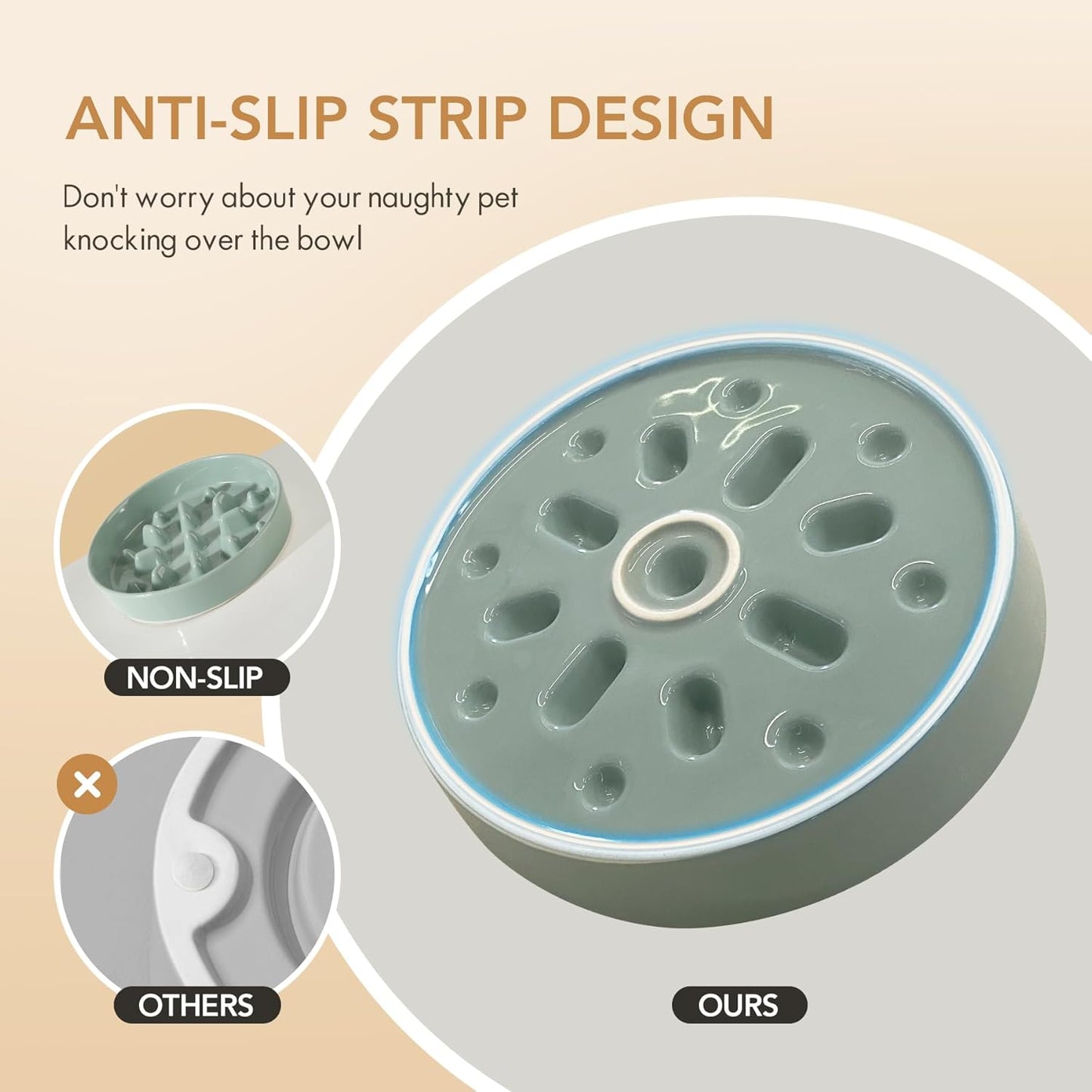 8.2inch Ceramic Dog Raised Slow Feeder Set, Elevated Bowl with Wooden Stand for Large and Medium Dog, Slow Feeder Dish for Fast Easters, Stop Bloat(Light Green, Single Bowl+ Stand)