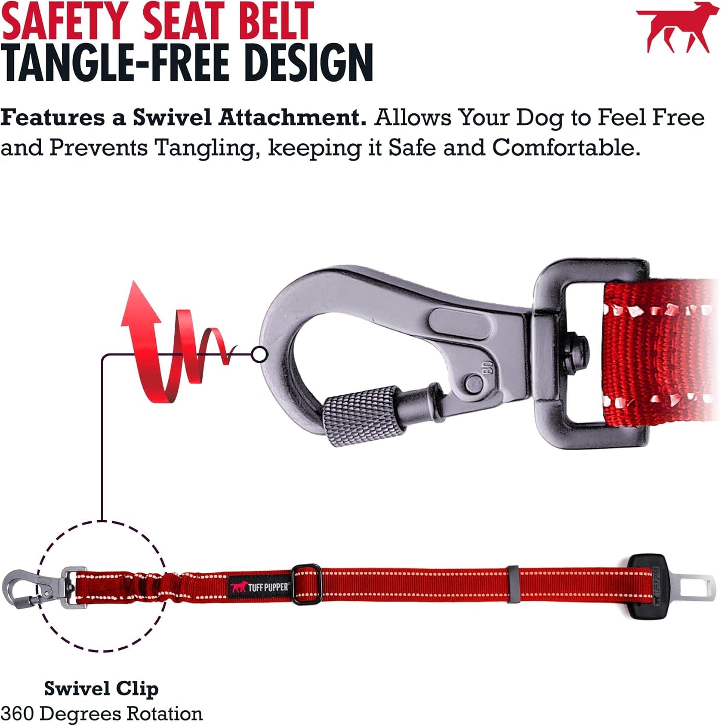 Tuff Pupper Dog Seat Belt | Adjustable Length Dog Seatbelt Restraint | Tangle-Free Locking Carabiner | Shock-Absorbing Bungee | Reflective Stitching for Visibility | Universal Fit for Cars & Trucks