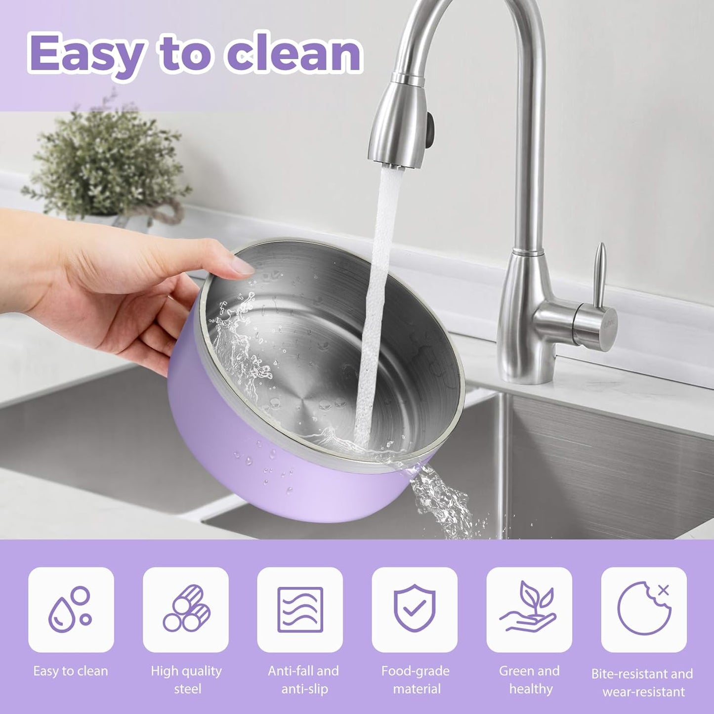 Stainless Steel Dog Bowls, Metal Dog Bowls, Water Bowl for Dogs, Dog Food Bowls, Pet Bowls for Dogs, Dog Dish for Large Dogs, Insulated Dog Bowl, Non Slip Dog Bowl,Easy Clean,40oz,LightPurple