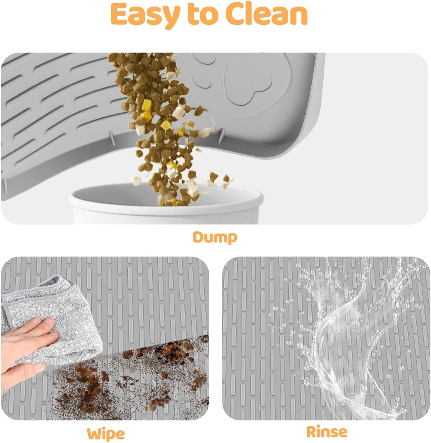 Dog Food Mat, Extra Large 50" x 35" Silicone Pet Feeding Mat with Raised Edge Pet Placemat for Small, Medium, and Large Pets Non-Slip, Easy to Clean (Grey)