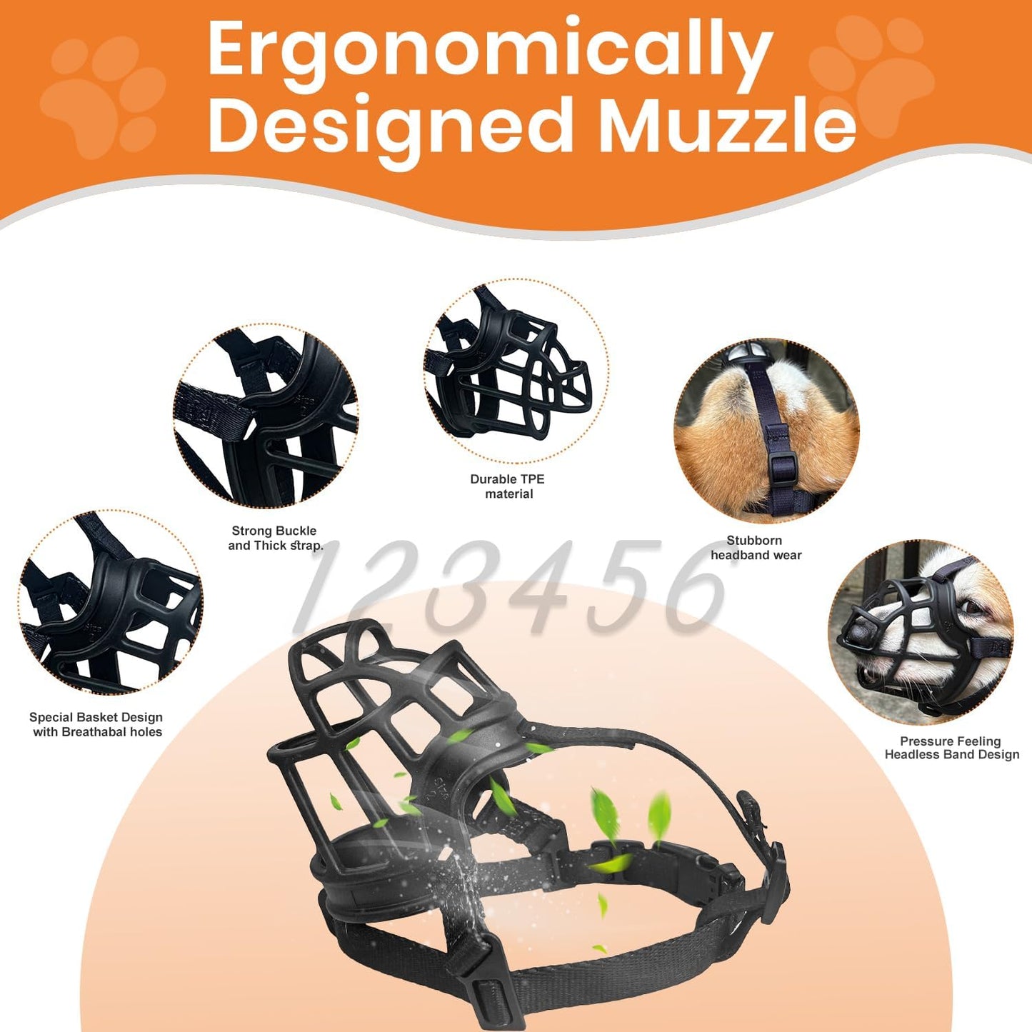 Dog Muzzle – Lightweight Breathable Basket Muzzle, Anti-Biting & Chewing, Adjustable Fit for Small, Medium & Large Dogs(Size1)