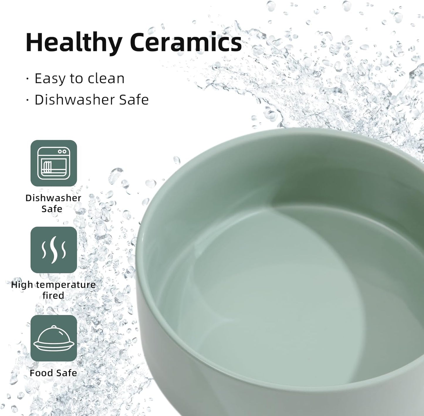 Ceramic 8.2inch Dog Bowl for Large-Breed Dogs, Anti-Slip and Weighted Pet Food and Water Bowl (Single Bowl - Light Green)