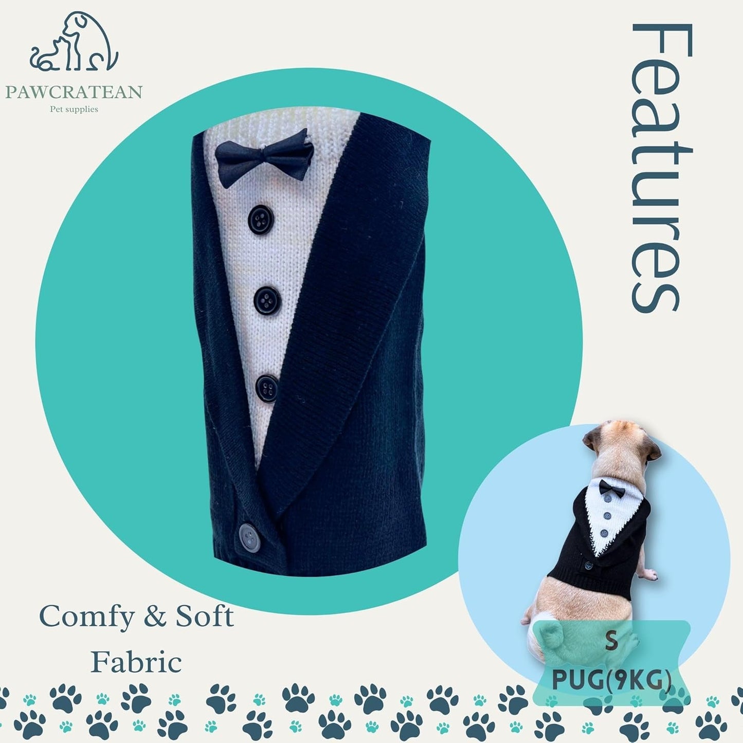 Cute Sweater for Dogs and Cats Soft Flannel Pet Outfit Warm and Cozy Animal Hoodie Small to Large Pet Clothes for Halloween Parties and Everyday Wear (Medium, Black Bowtie)